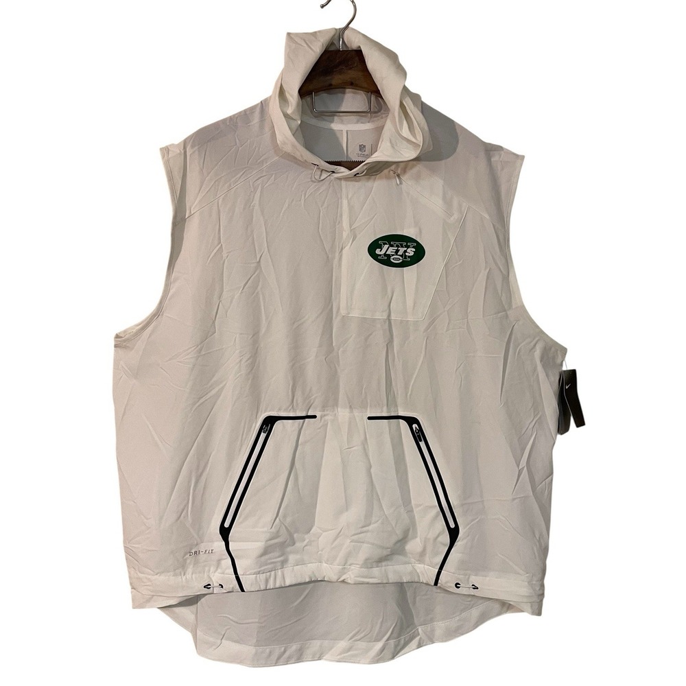 NWT‎ Nike Dri Fit NFL NY Jets Mens White Green Hooded Shield Vest 4XL On Field